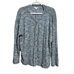 Sonoma Sweater Top Womens XXL Gray Marled Button Up Stretch Blouse